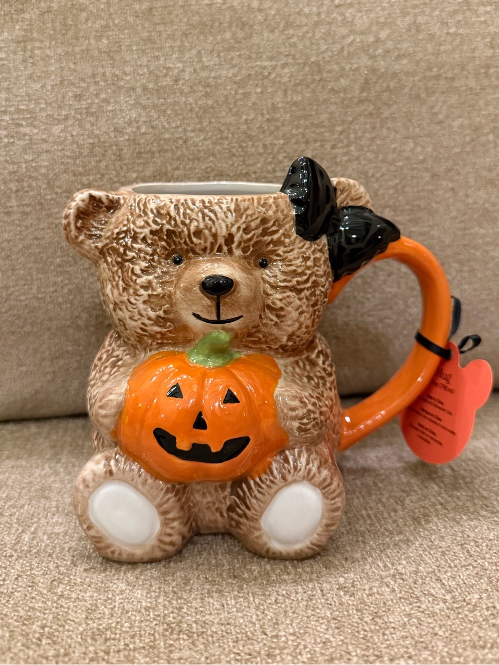 Teddy Bear With Bow Holding Pumpkin Halloween Mug Creepy Critters Brand New NWT